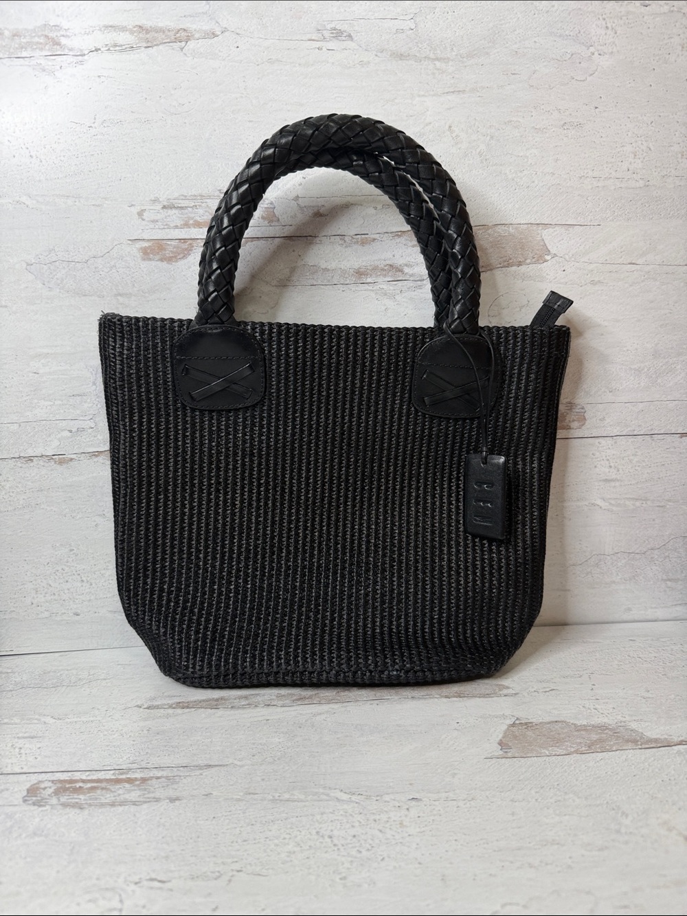Vintage CEM Black Woven Tote Bag with Braided Handles – With Dust Bag
